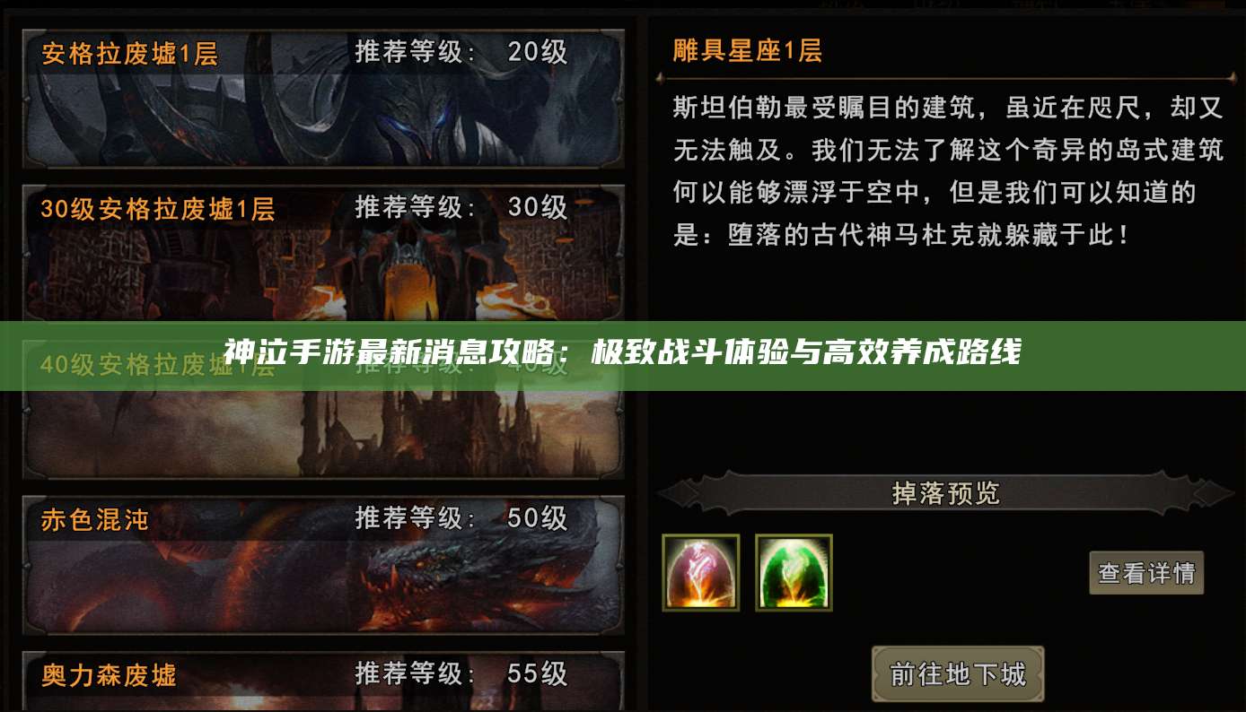 神泣手游最新消息攻略：极致战斗体验与高效养成路线